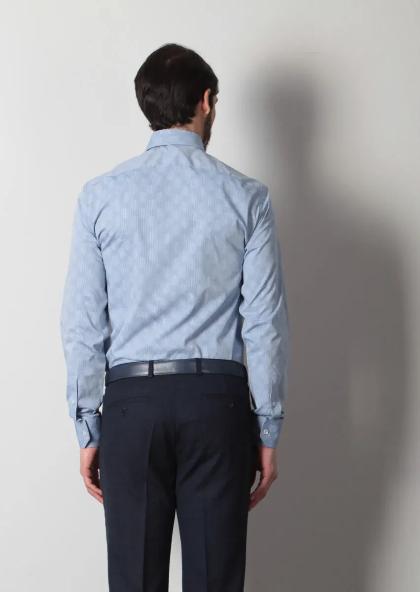 Navy Blue Printed Slim Fit Weaving Classical 100% Cotton Shirt - 5