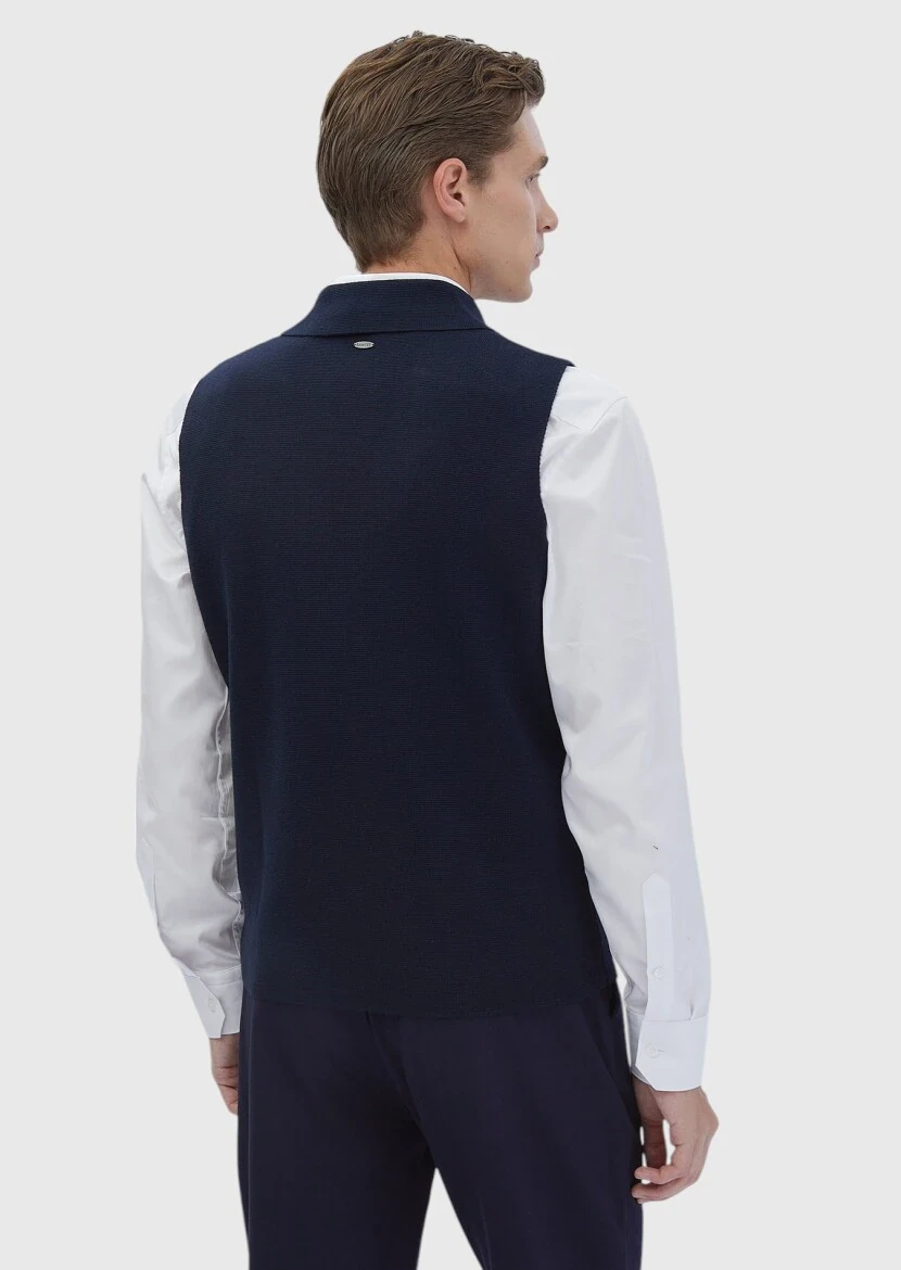 Navy Blue Regular Fit Butterfly Collar Casual Knitting Knit Vest - 5