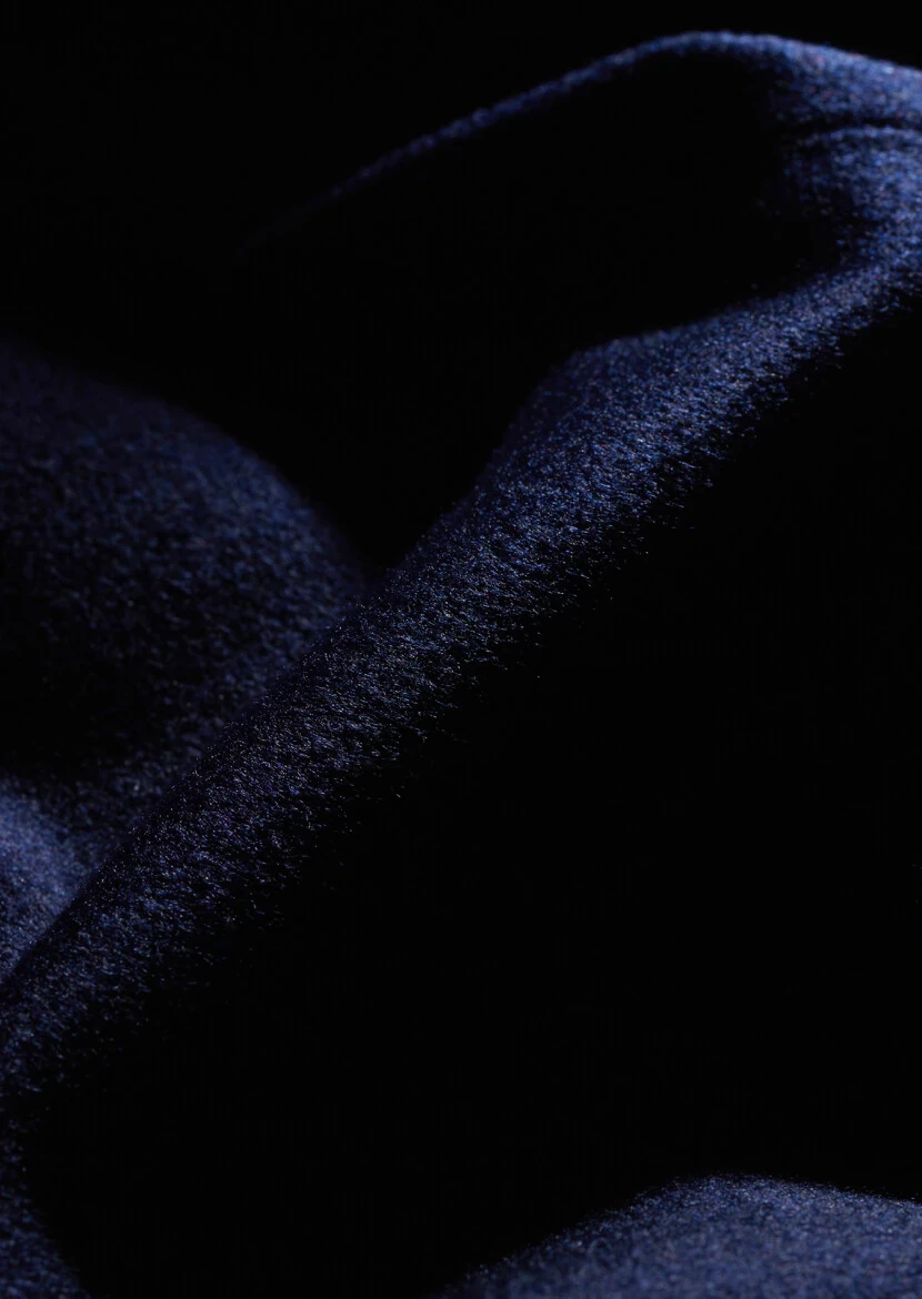 Navy Blue Regular Fit Butterfly Collar Classical Weaving Overcoat - 6