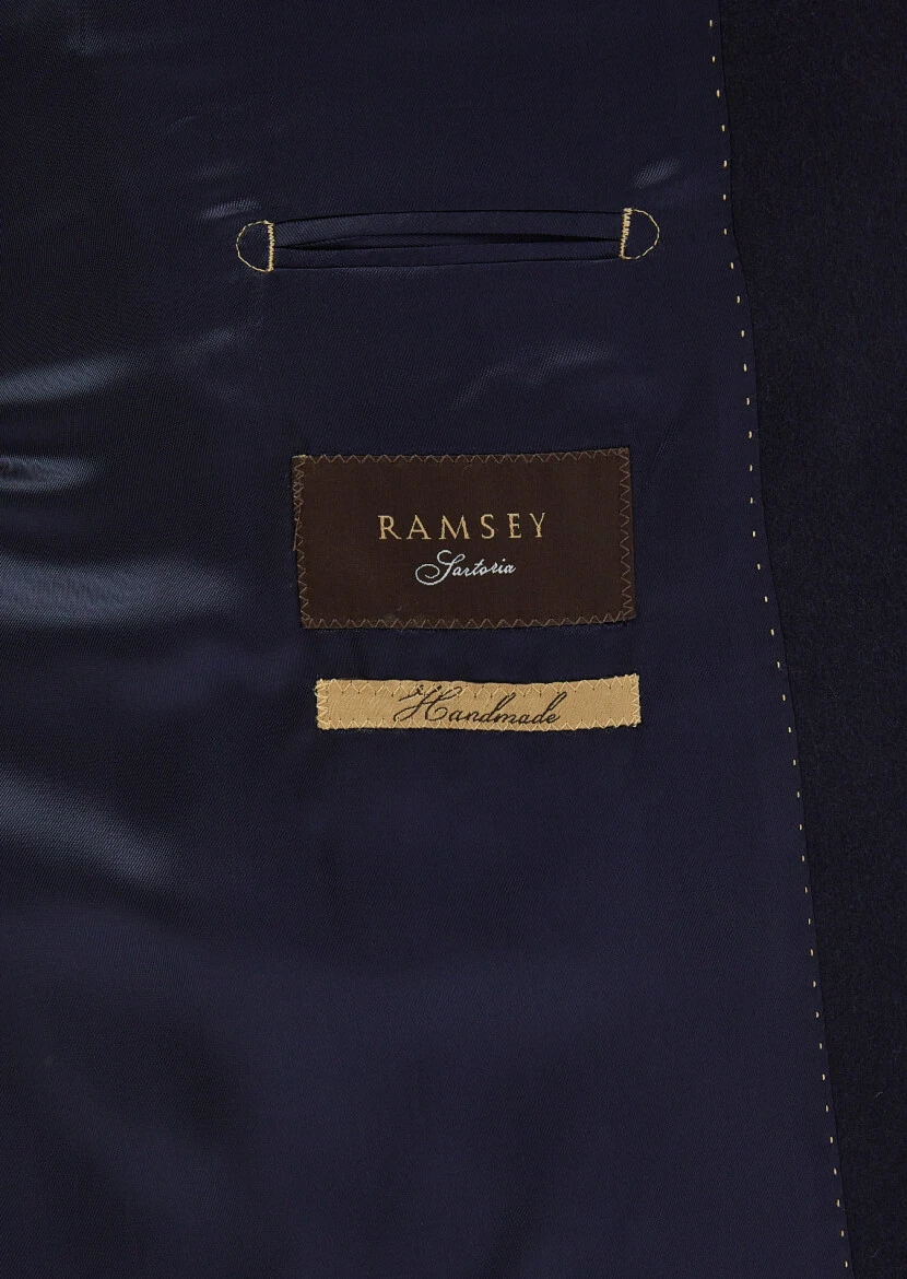 Navy Blue Regular Fit Butterfly Collar Classical Weaving Overcoat - 10