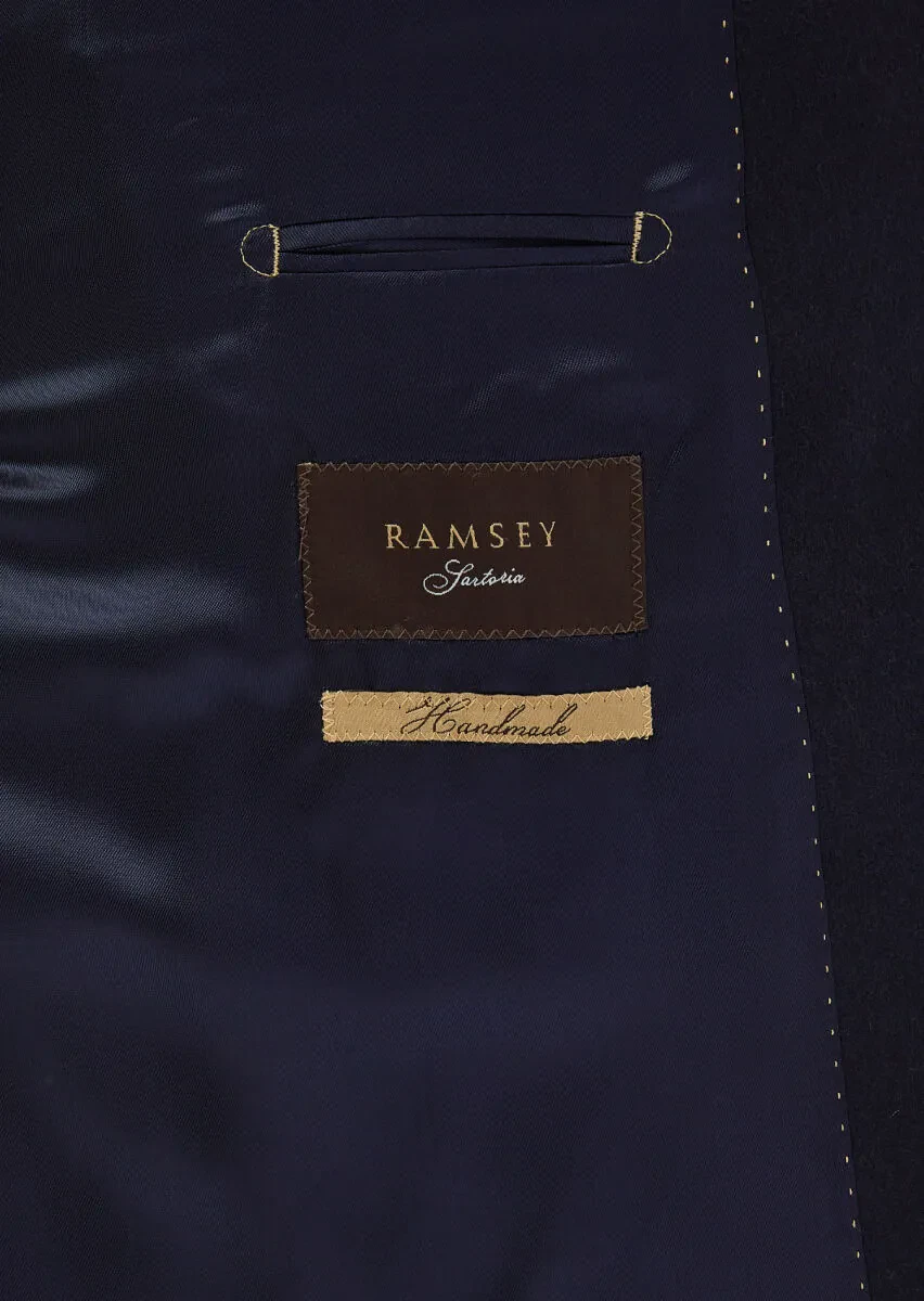 Navy Blue Regular Fit Butterfly Collar Classical Weaving Overcoat - 10