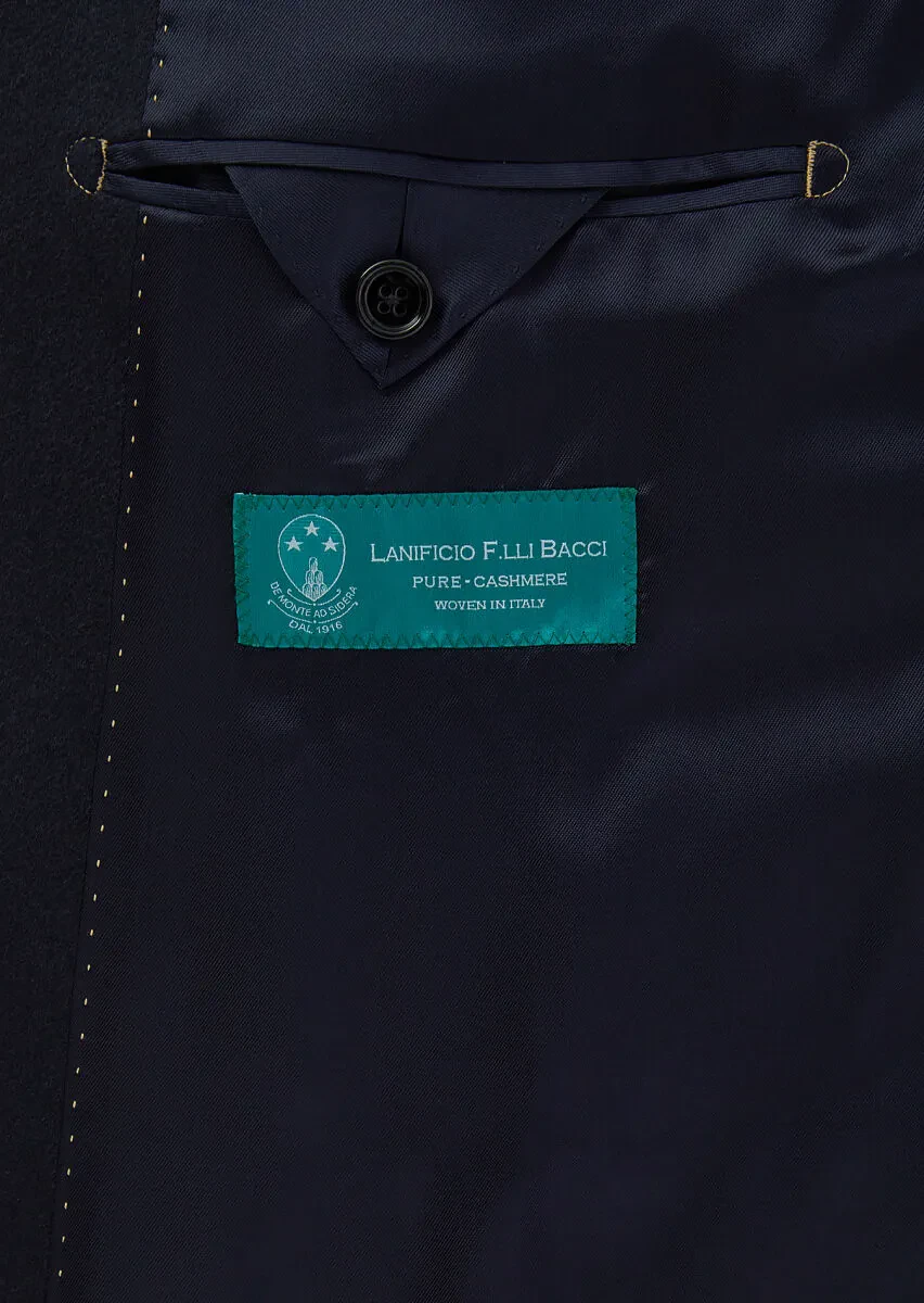 Navy Blue Regular Fit Butterfly Collar Classical Weaving Overcoat - 11