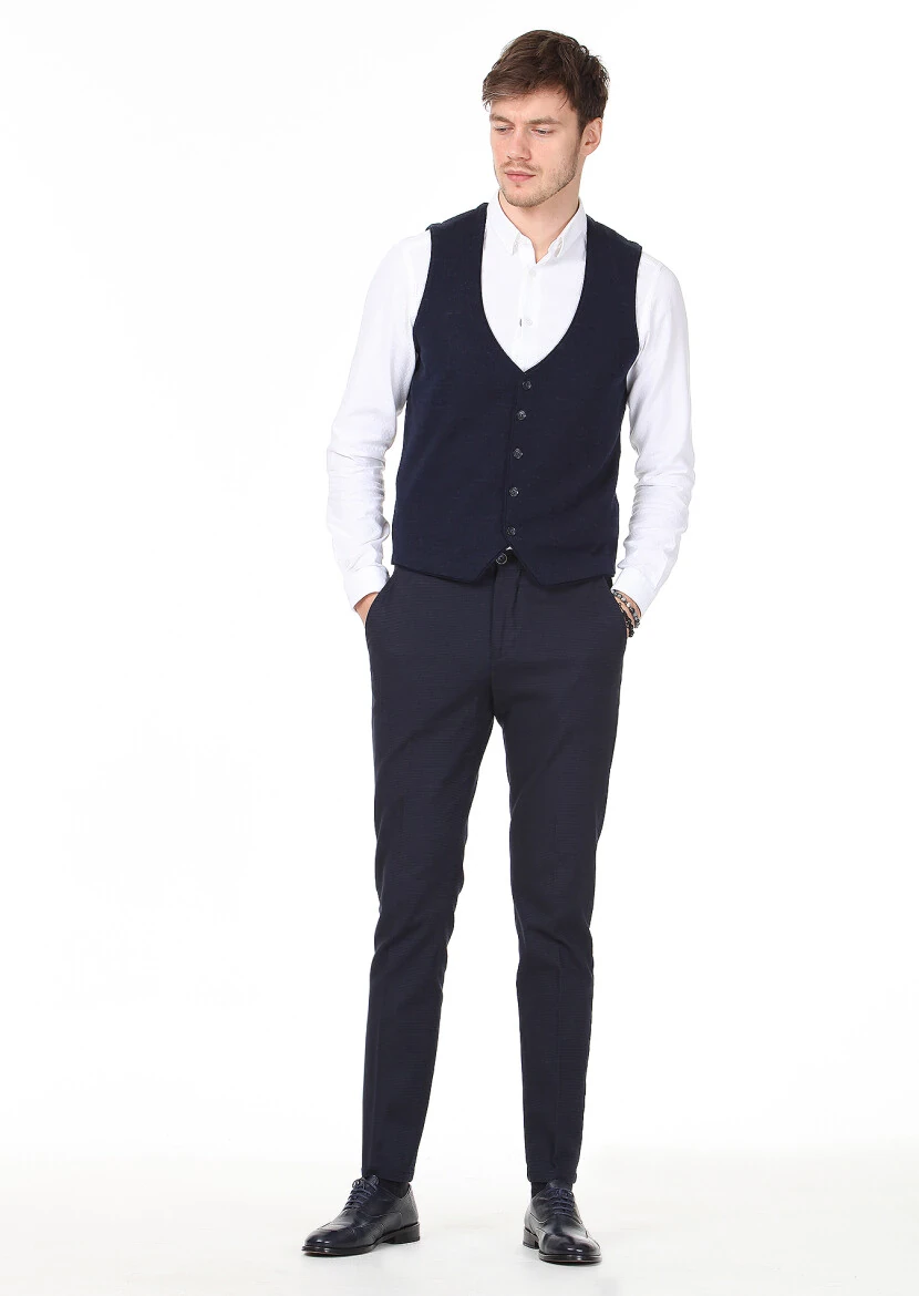 Navy Blue Regular Fit Casual Knitting Knit Vest - 3