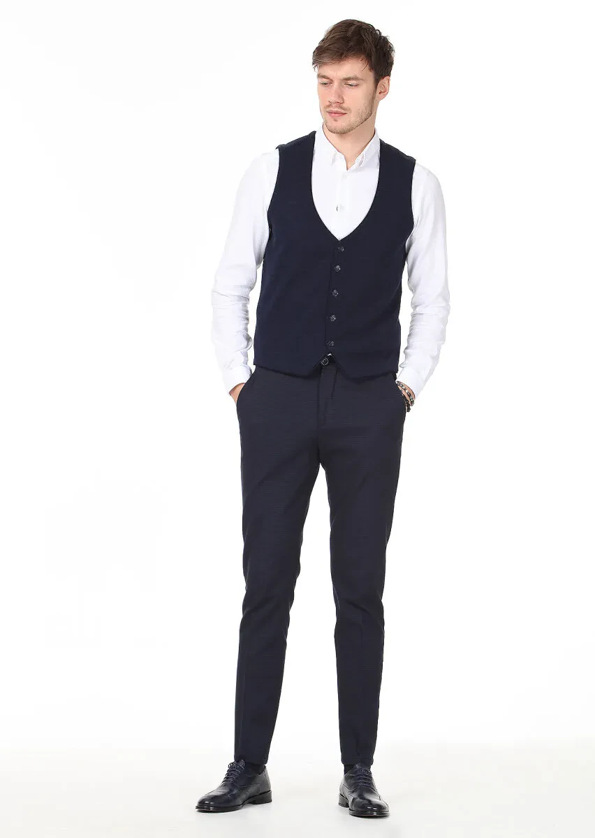 Navy Blue Regular Fit Casual Knitting Knit Vest - 3