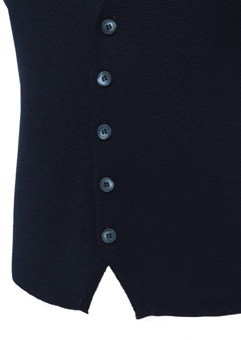 Navy Blue Regular Fit Casual Knitting Knit Vest - 2