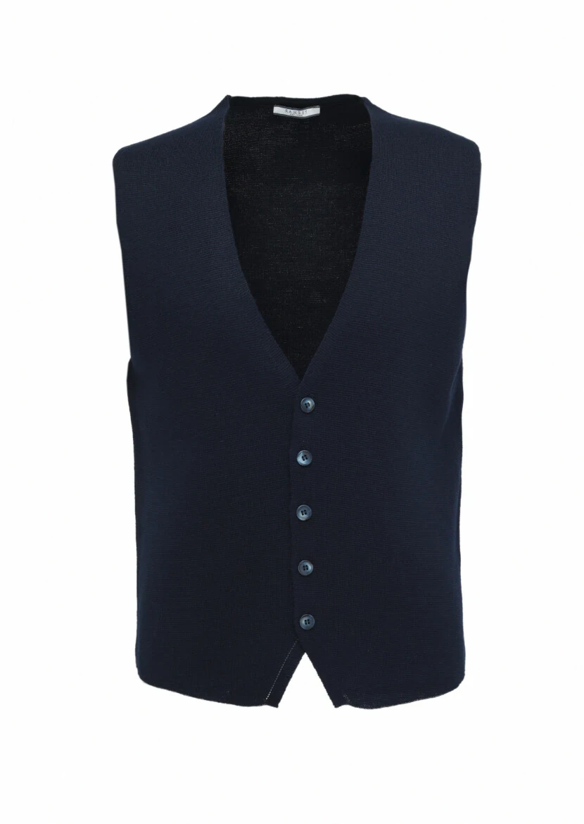 Navy Blue Regular Fit Casual Knitting Knit Vest - 5