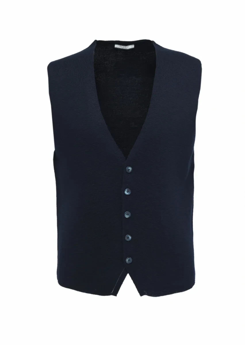 Navy Blue Regular Fit Casual Knitting Knit Vest - 5