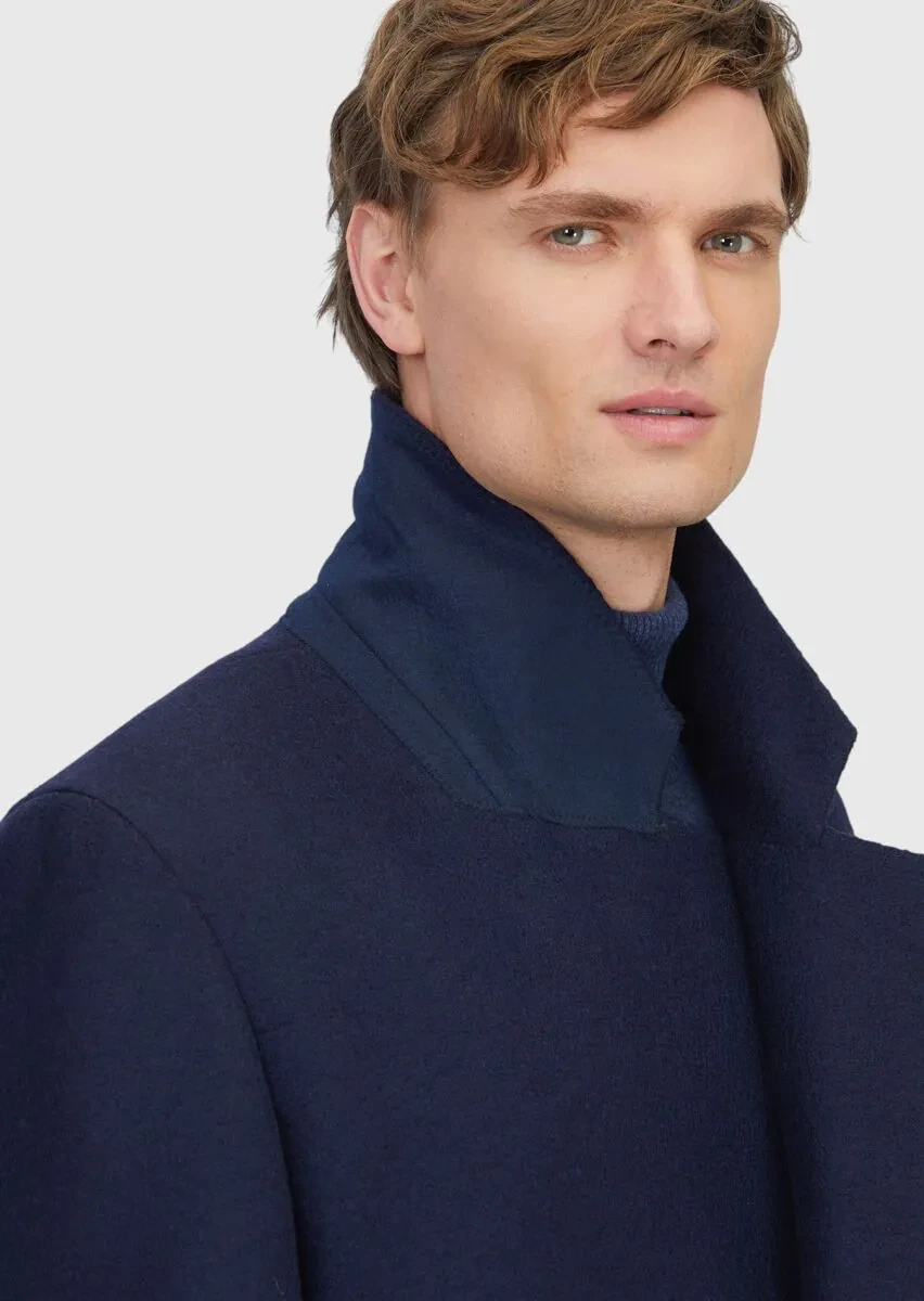 Navy Blue Regular Fit Casual Knitting Overcoat - 6