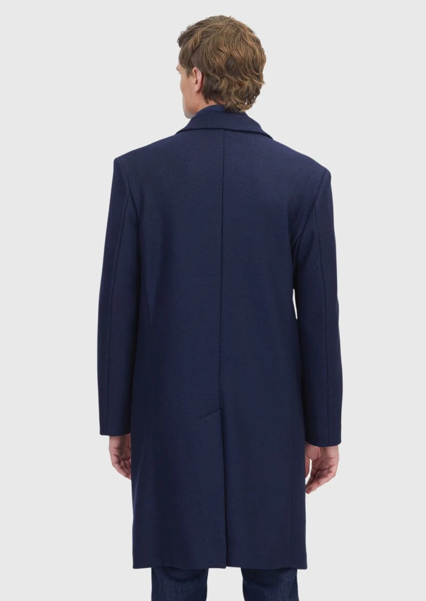 Navy Blue Regular Fit Casual Knitting Overcoat - 8