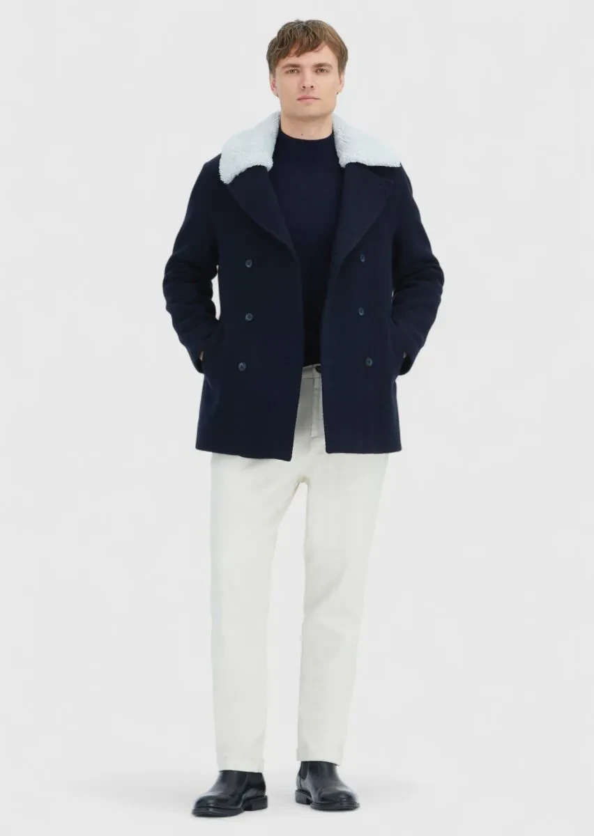 Navy Blue Regular Fit Casual Weaving Coat - 2