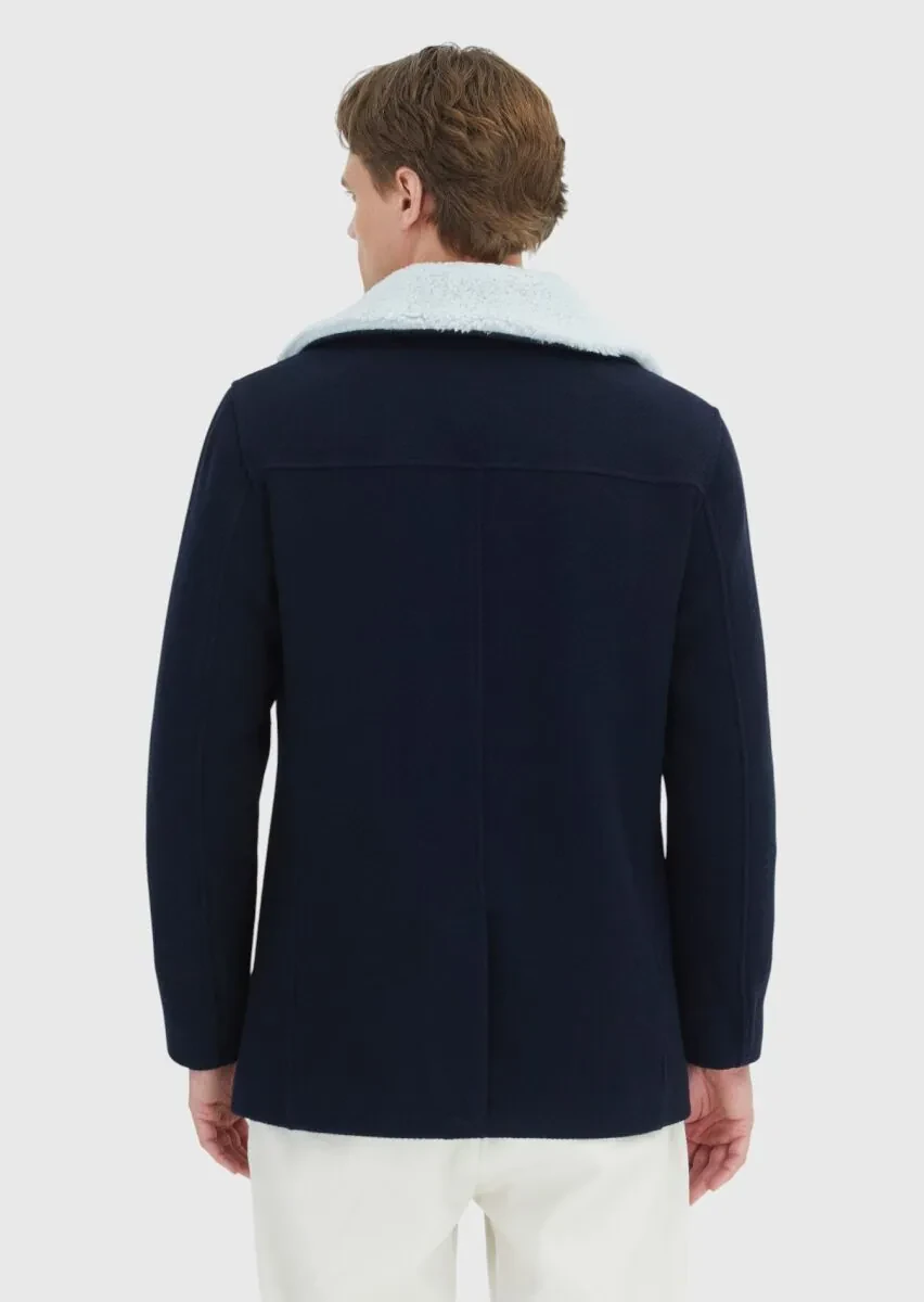 Navy Blue Regular Fit Casual Weaving Coat - 6