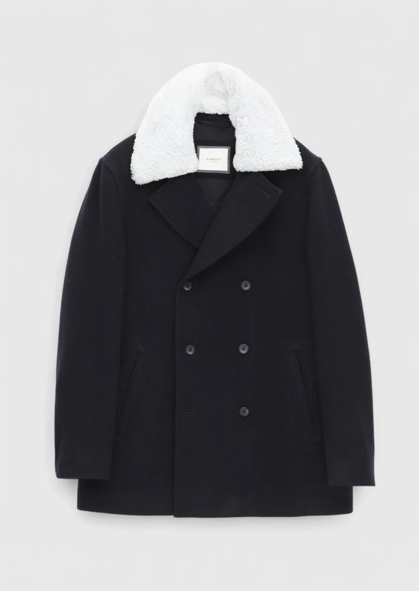 Navy Blue Regular Fit Casual Weaving Coat - 7