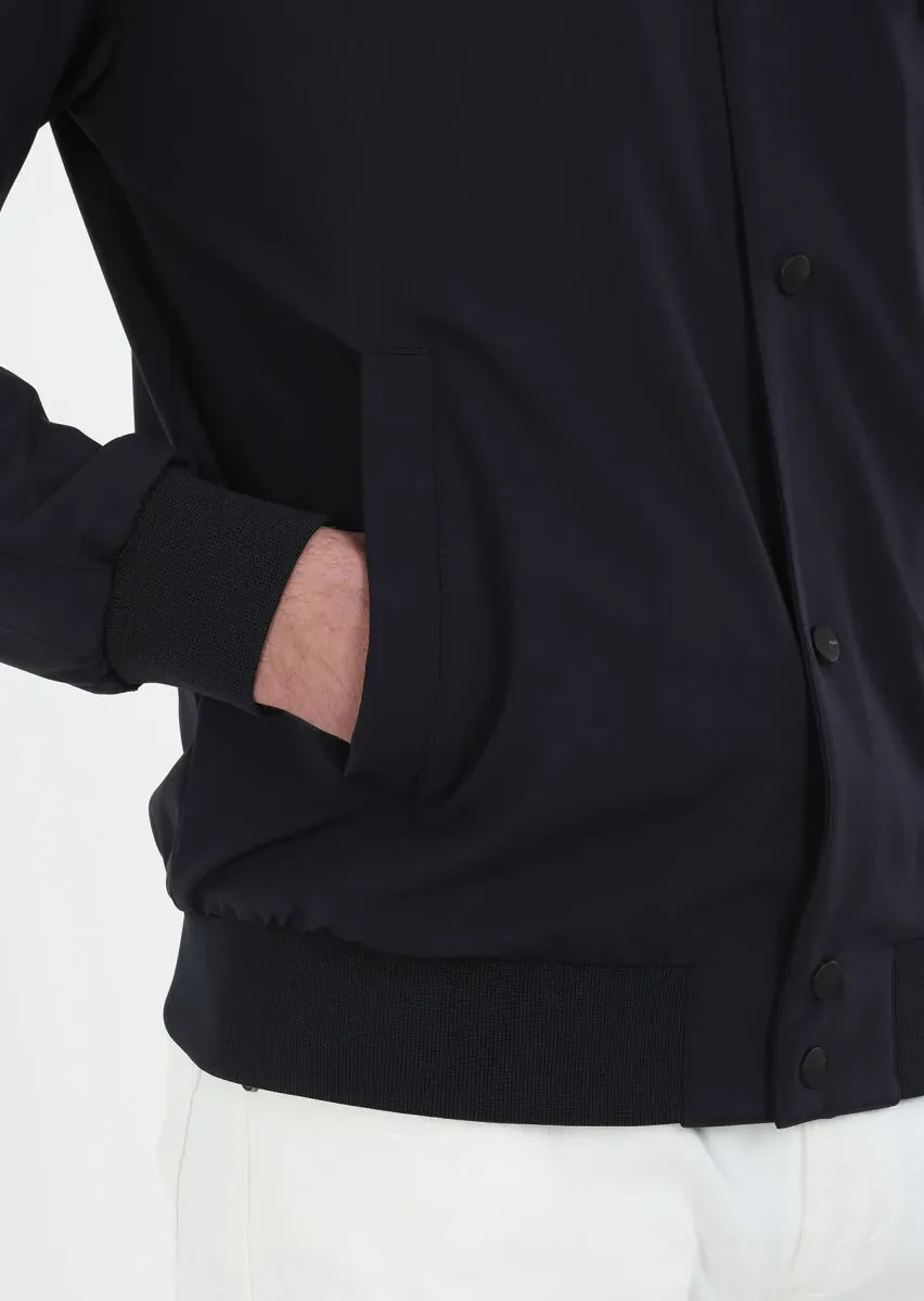 Navy Blue Regular Fit Casual Weaving Removable Hood Coat - 5