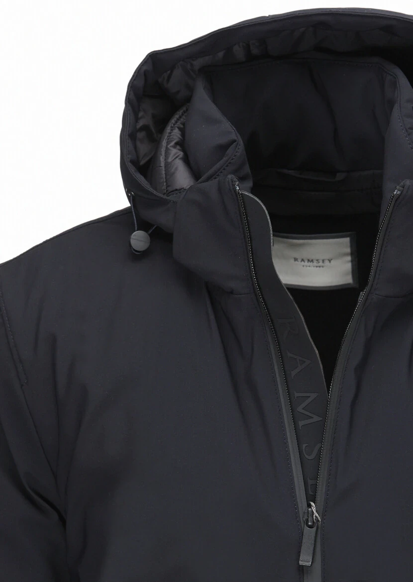 Navy Blue Regular Fit Casual Weaving Removable Hood Coat 