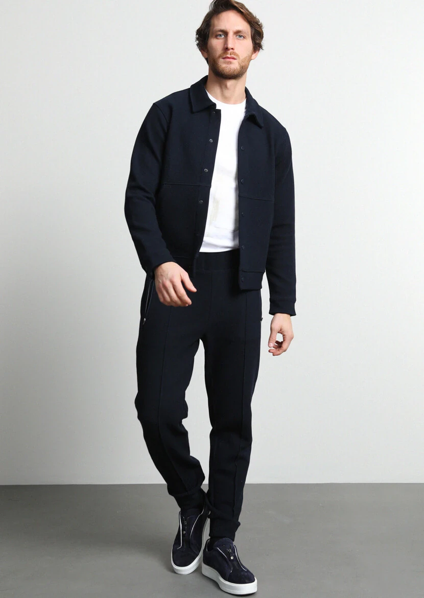 Navy Blue Regular Fit Cotton Blended Blazer - 3