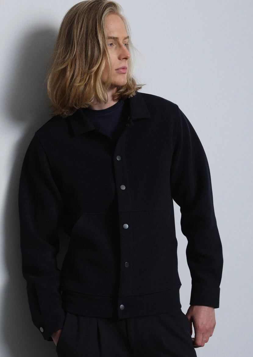 Navy Blue Regular Fit Cotton Blended Blazer - 4