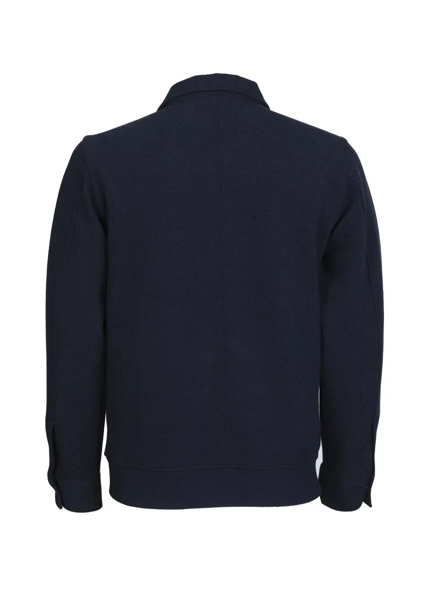 Navy Blue Regular Fit Cotton Blended Blazer - 7