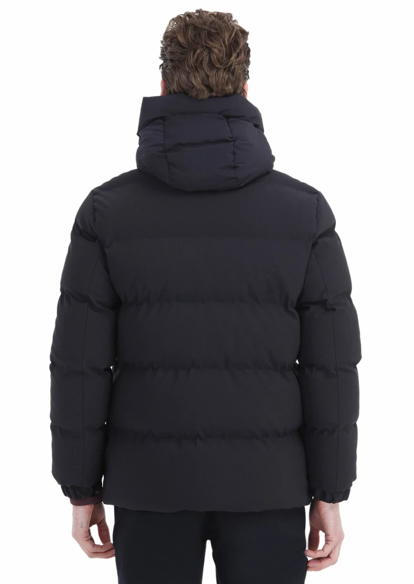 Navy Blue Regular Fit Hooded Casual Weaving Coat - 6