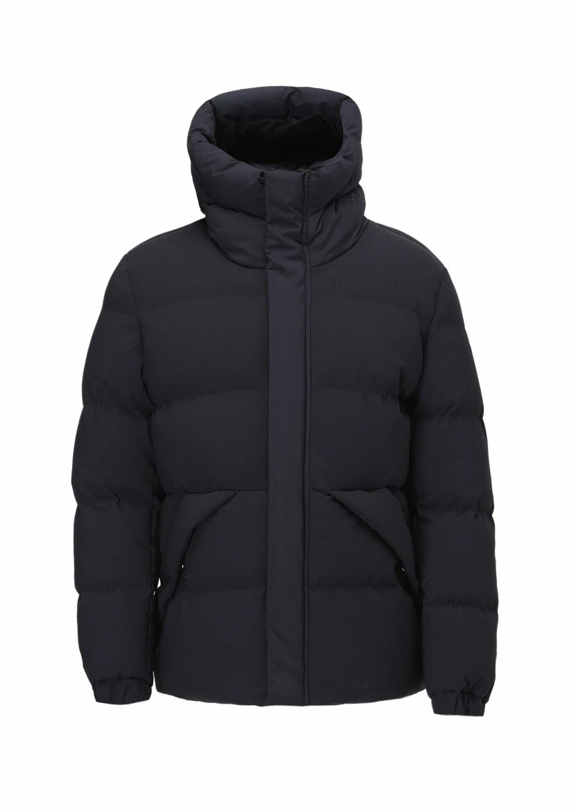 Navy Blue Regular Fit Hooded Casual Weaving Coat - 7