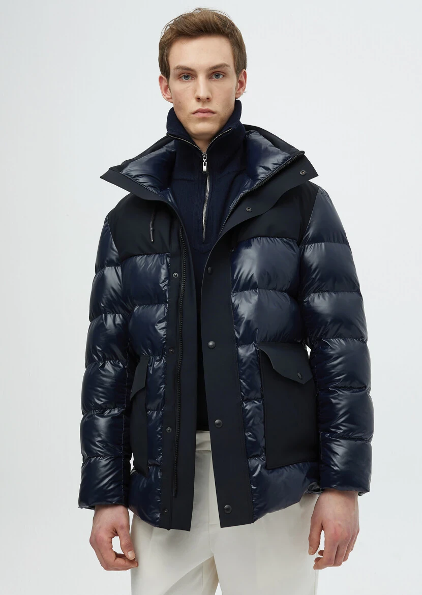 Navy Blue Regular Fit Hooded Casual Weaving Coat - RAMSEY