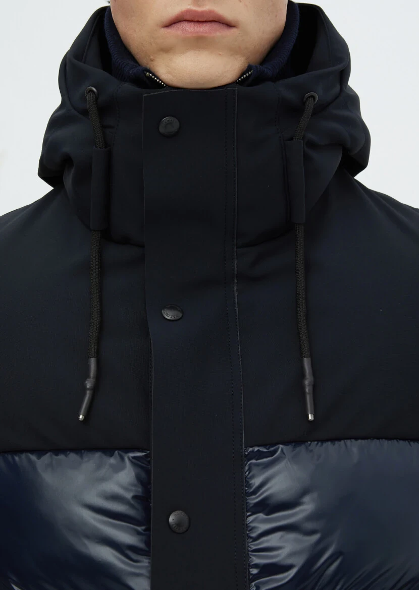 Navy Blue Regular Fit Hooded Casual Weaving Coat - 5