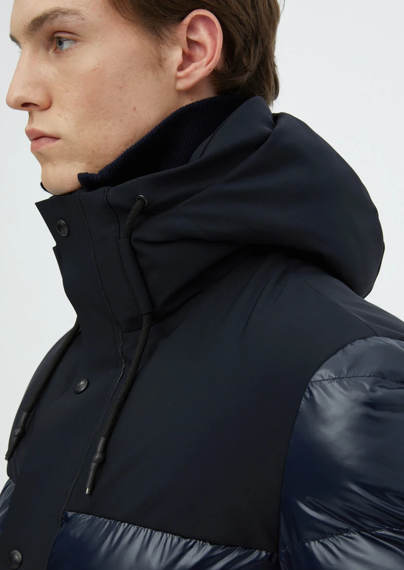 Navy Blue Regular Fit Hooded Casual Weaving Coat - 6