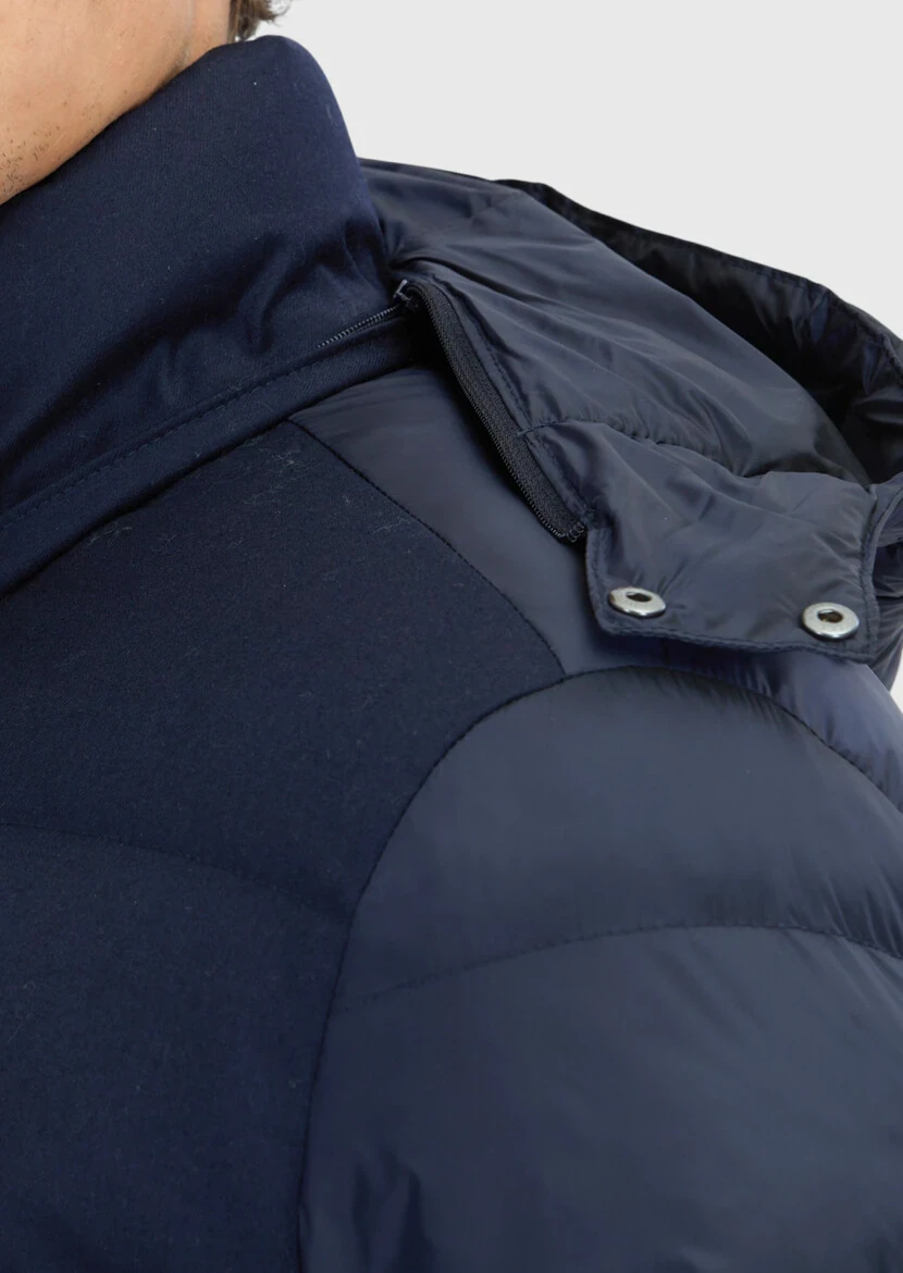 Navy Blue Regular Fit Hooded Casual Weaving Coat - 4