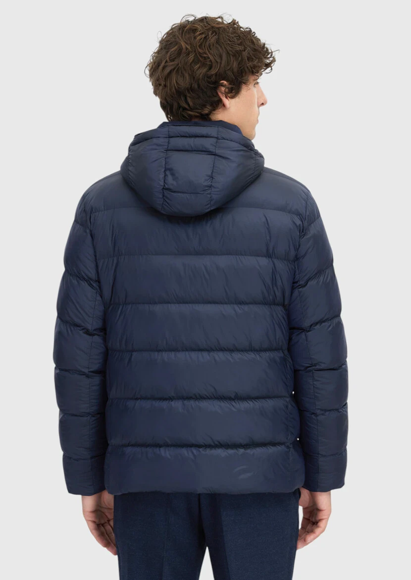 Navy Blue Regular Fit Hooded Casual Weaving Coat - 6