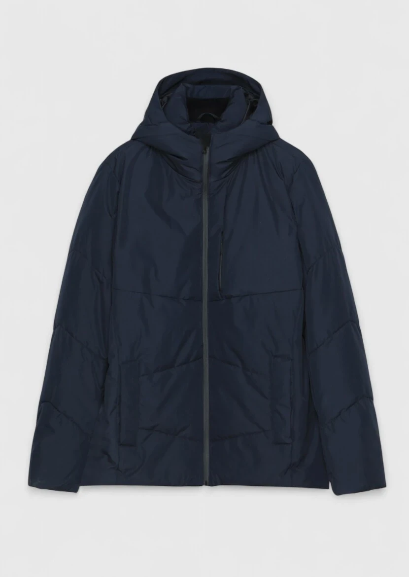 Navy Blue Regular Fit Hooded Casual Weaving Coat - 6