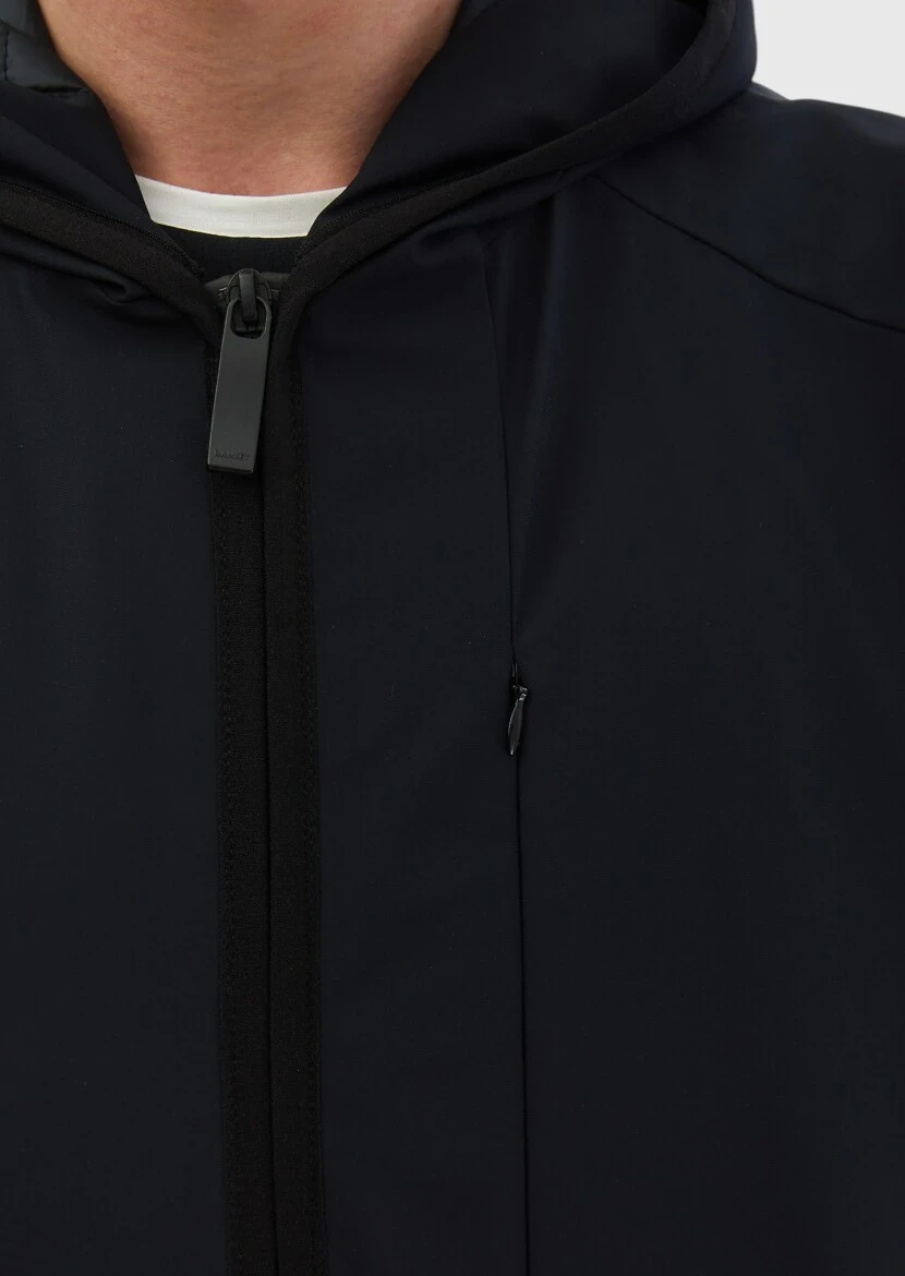 Navy Blue Regular Fit Hooded Casual Weaving Puffer Vest - 5