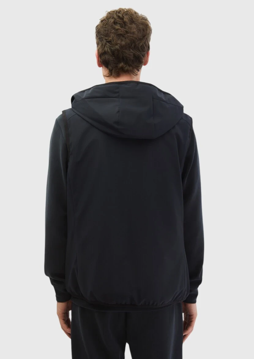 Navy Blue Regular Fit Hooded Casual Weaving Puffer Vest - 6