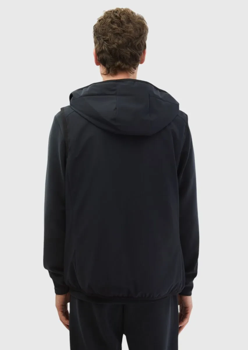 Navy Blue Regular Fit Hooded Casual Weaving Puffer Vest - 6