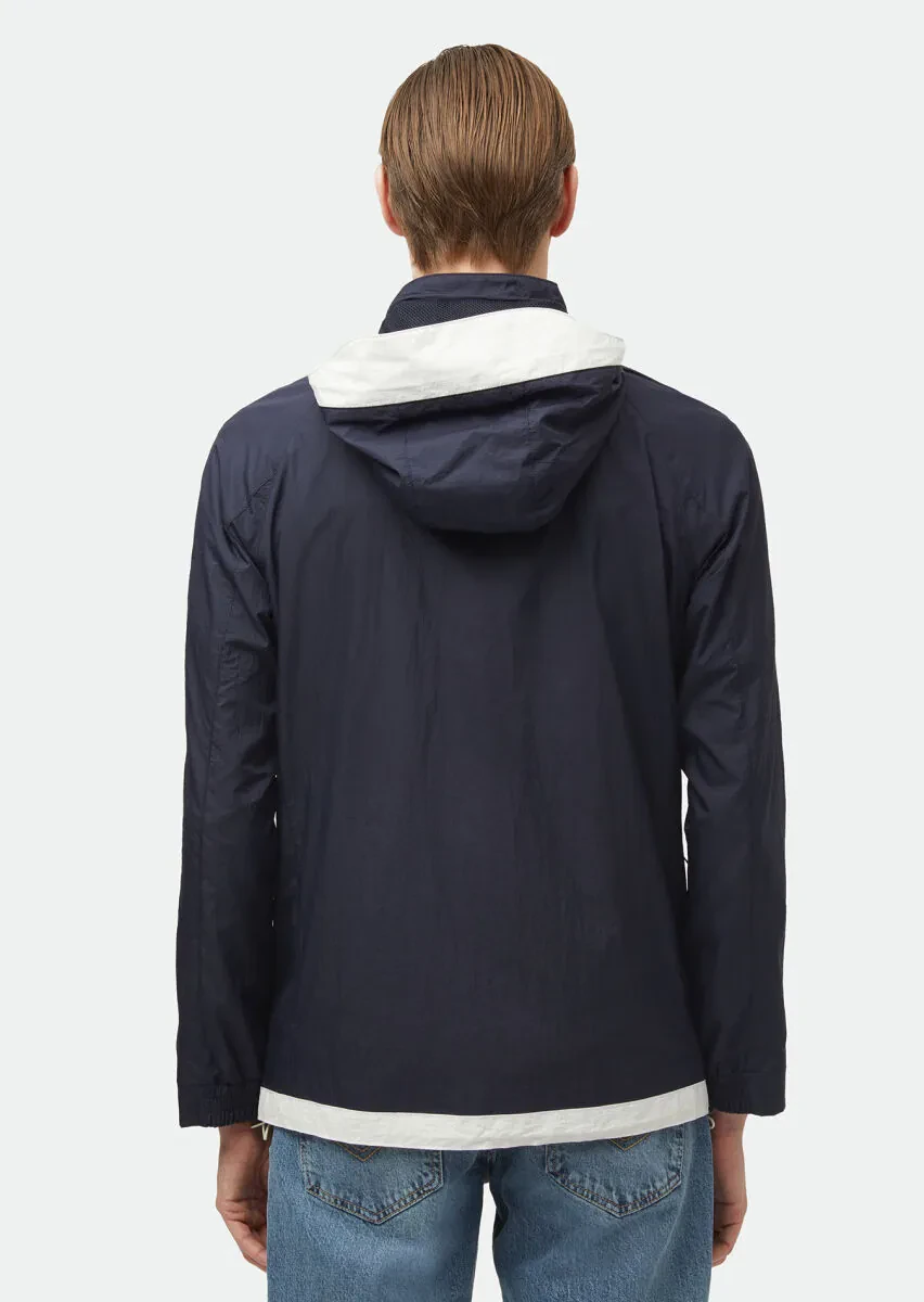 Navy Blue Regular Fit Hooded Denim Weaving Coat - 6