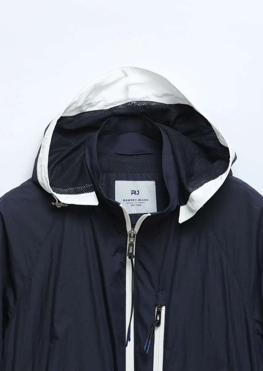 Navy Blue Regular Fit Hooded Denim Weaving Coat - 8