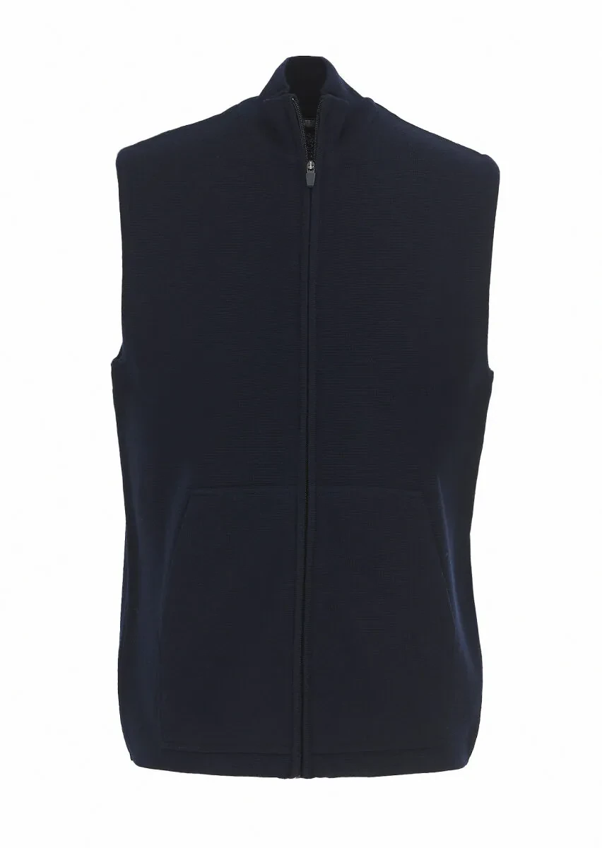 Navy Blue Regular Fit Mock-Turtleneck Casual Knitting Knit Vest - 6