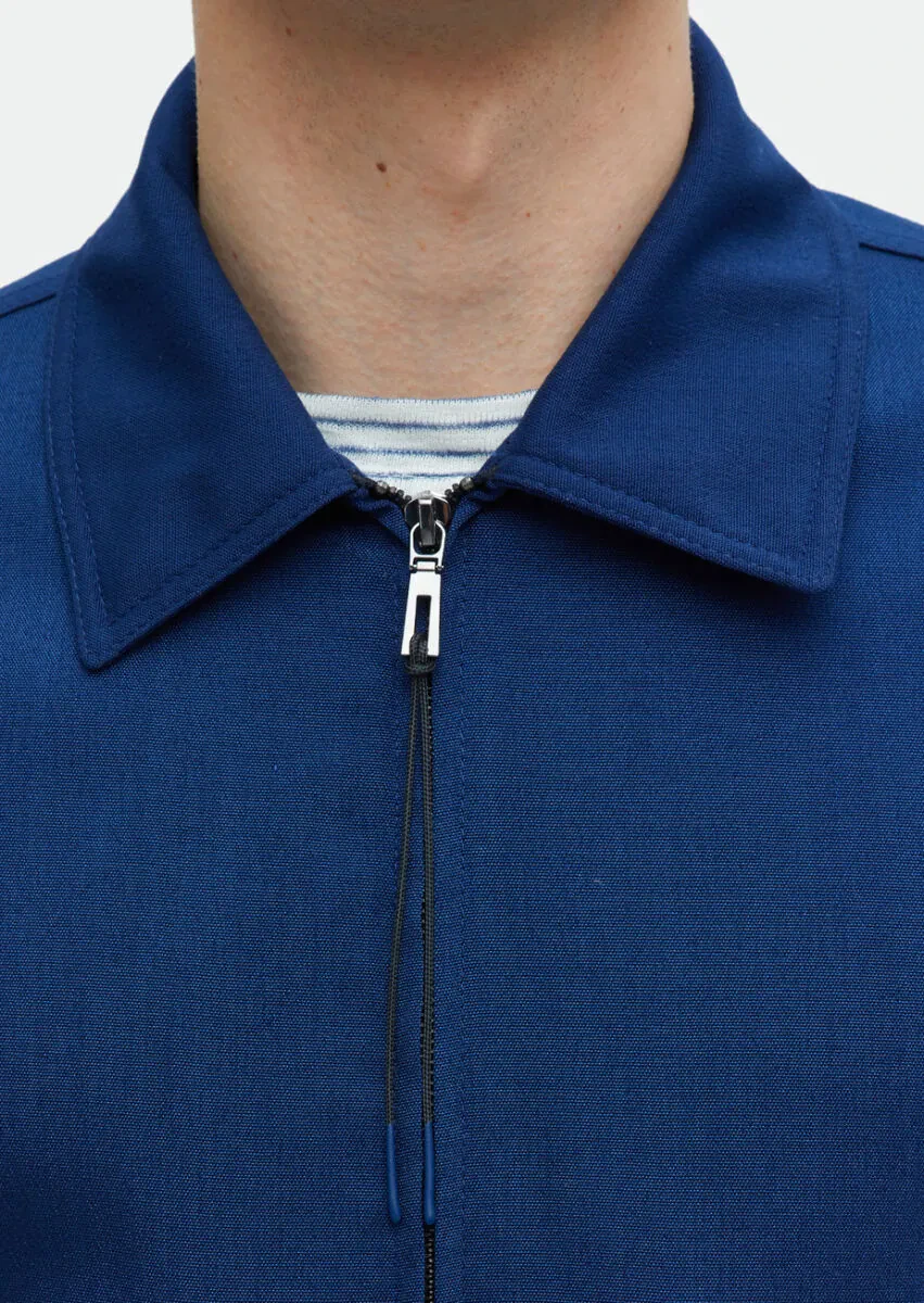 Navy Blue Regular Fit Shirt Collar Casual Weaving Coat - 5