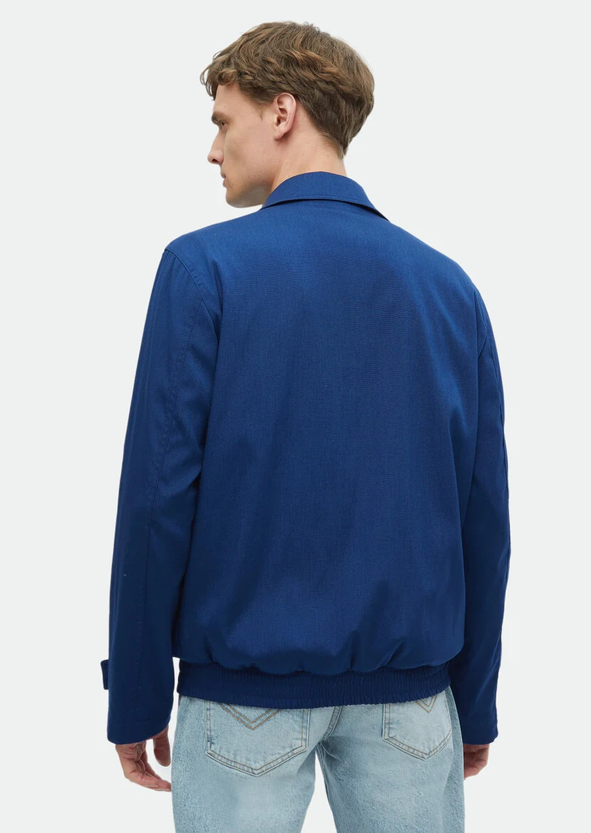 Navy Blue Regular Fit Shirt Collar Casual Weaving Coat - 6