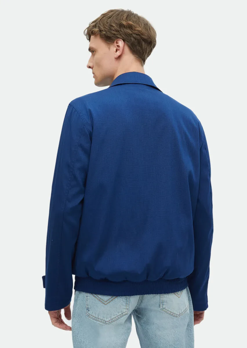 Navy Blue Regular Fit Shirt Collar Casual Weaving Coat - 6