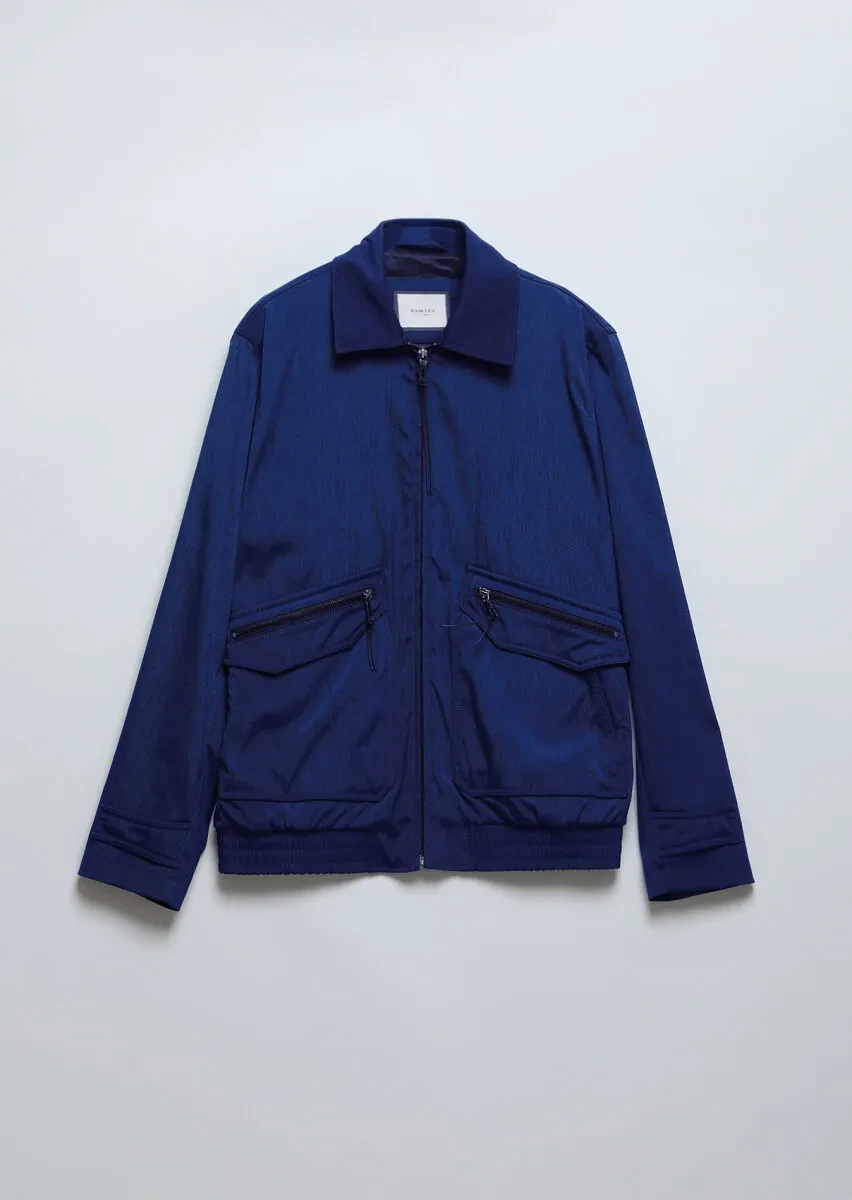 Navy Blue Regular Fit Shirt Collar Casual Weaving Coat - 7