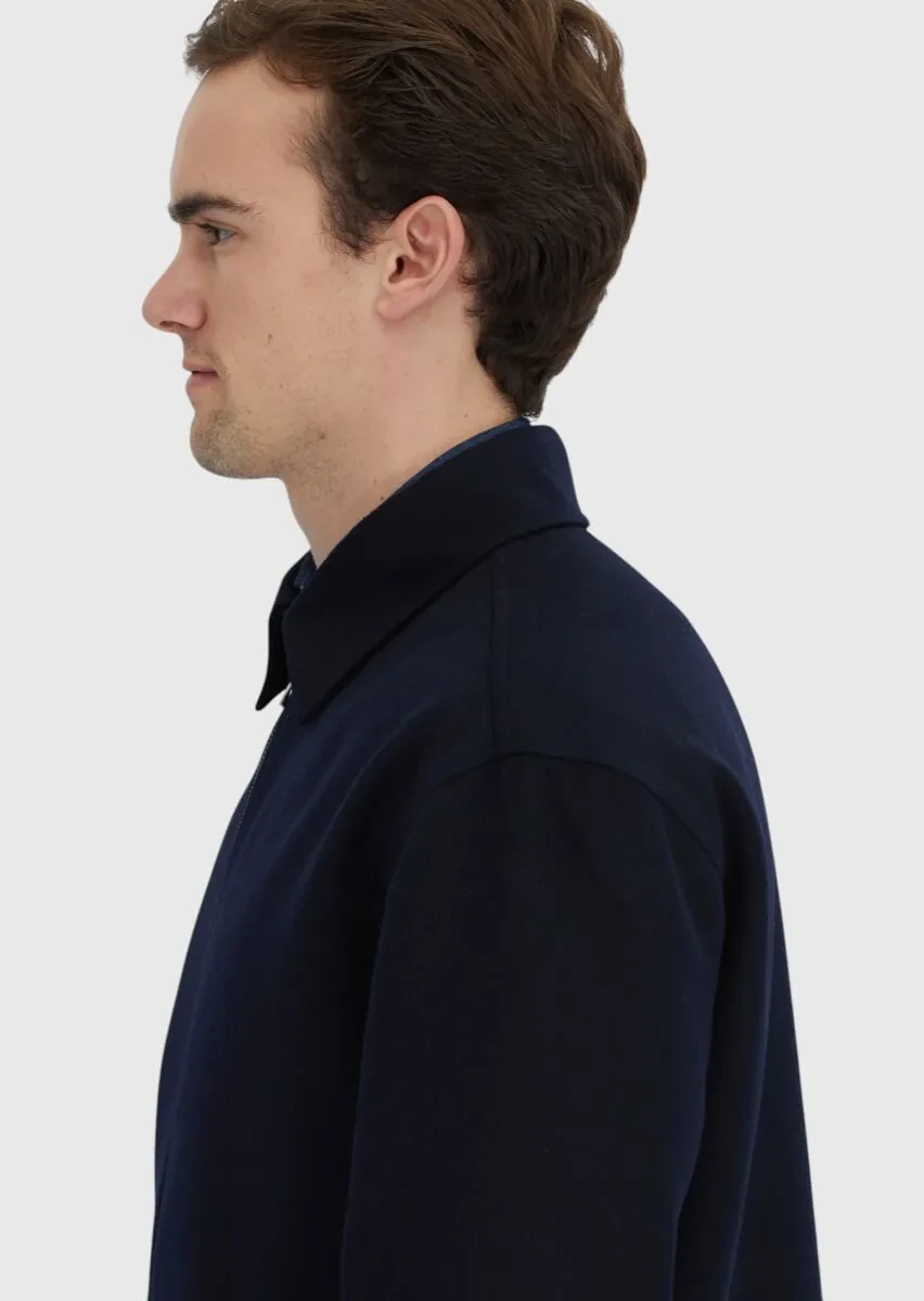 Navy Blue Regular Fit Shirt Collar Casual Weaving Coat - 4