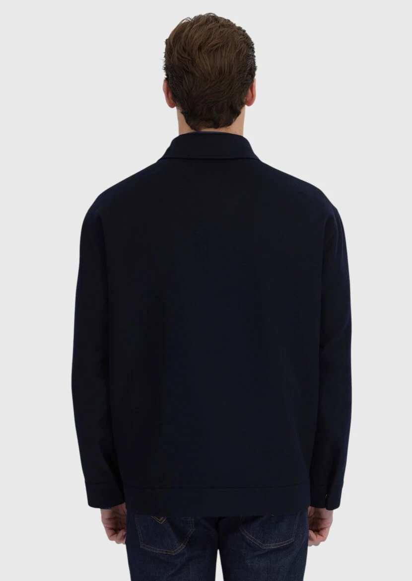 Navy Blue Regular Fit Shirt Collar Casual Weaving Coat - 6