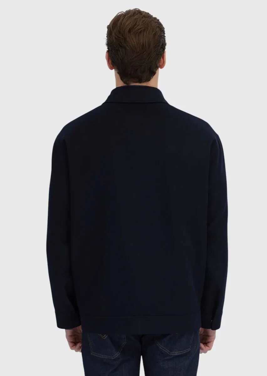 Navy Blue Regular Fit Shirt Collar Casual Weaving Coat - 6