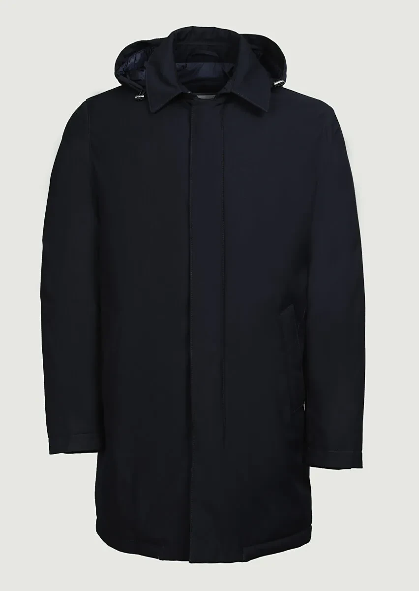 Navy Blue Regular Fit Shirt Collar Casual Weaving Rain Coat - 6