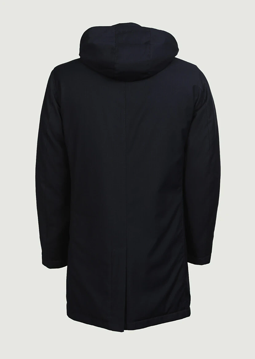 Navy Blue Regular Fit Shirt Collar Casual Weaving Rain Coat - 7