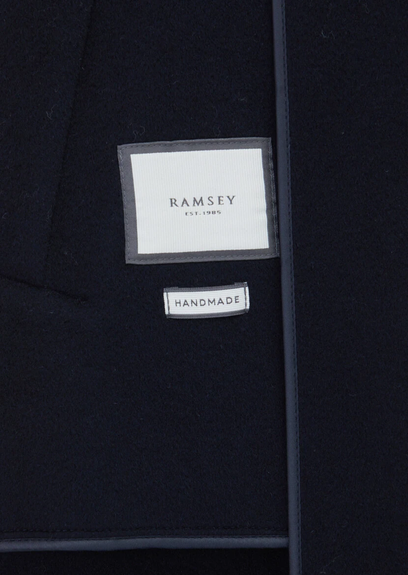 Navy Blue Regular Fit Shirt Collar Classical Weaving Overcoat - 7