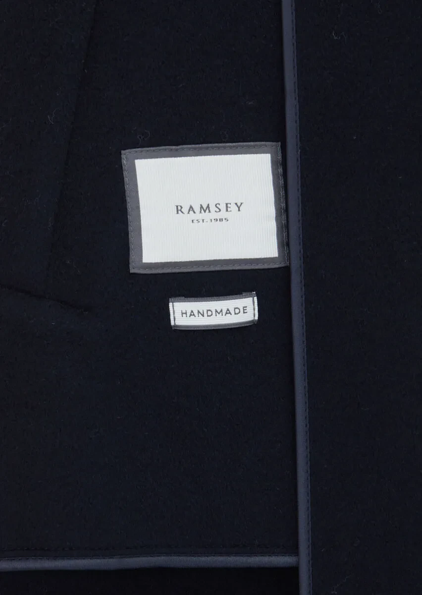 Navy Blue Regular Fit Shirt Collar Classical Weaving Overcoat - 7