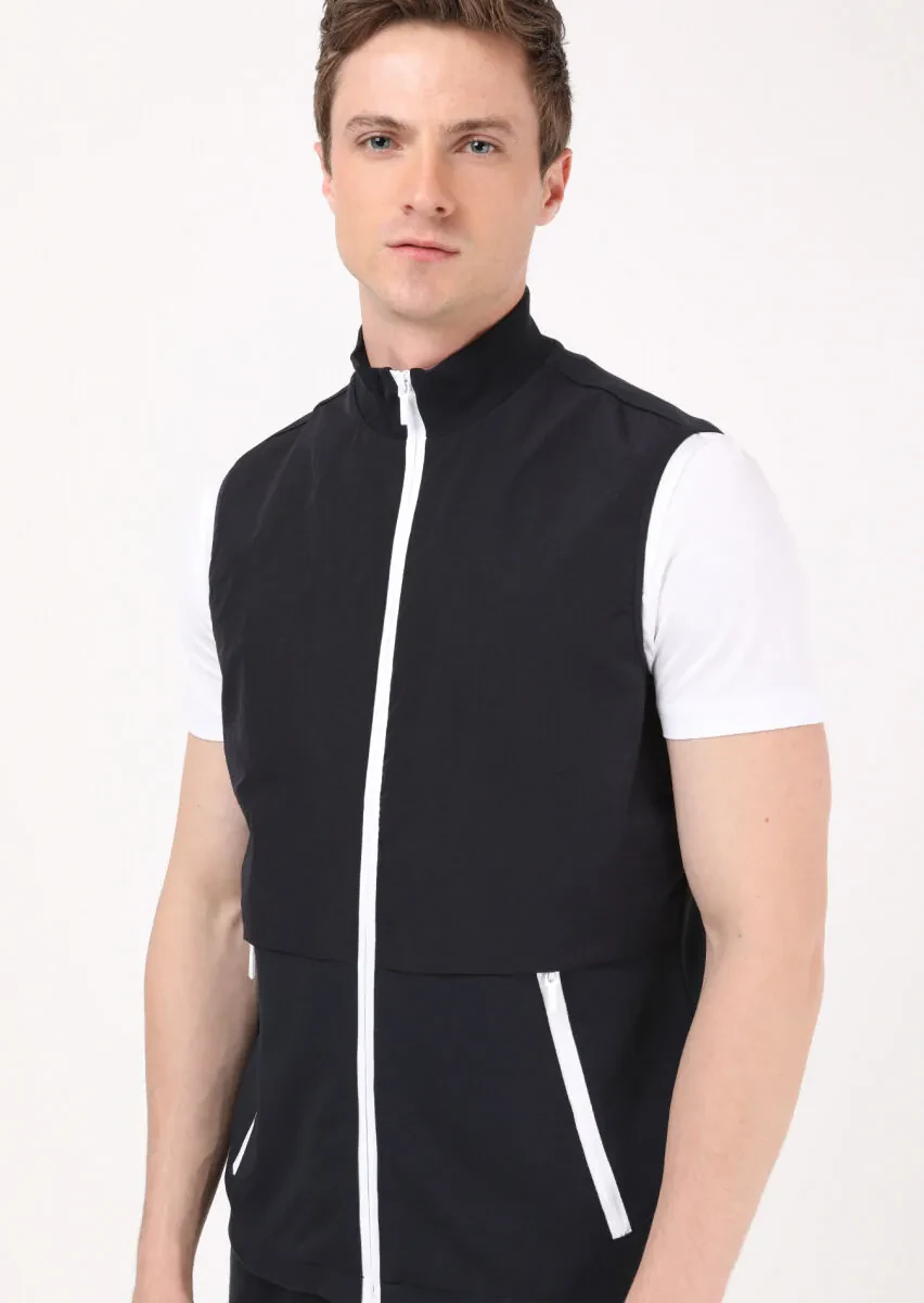 Navy Blue Regular Fit Turtleneck Casual Knitting Puffer Vest - 4