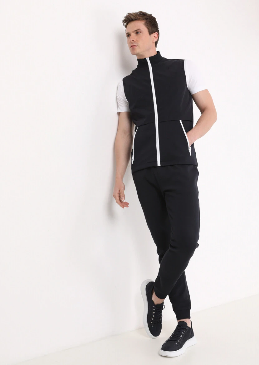 Navy Blue Regular Fit Turtleneck Casual Knitting Puffer Vest - 5