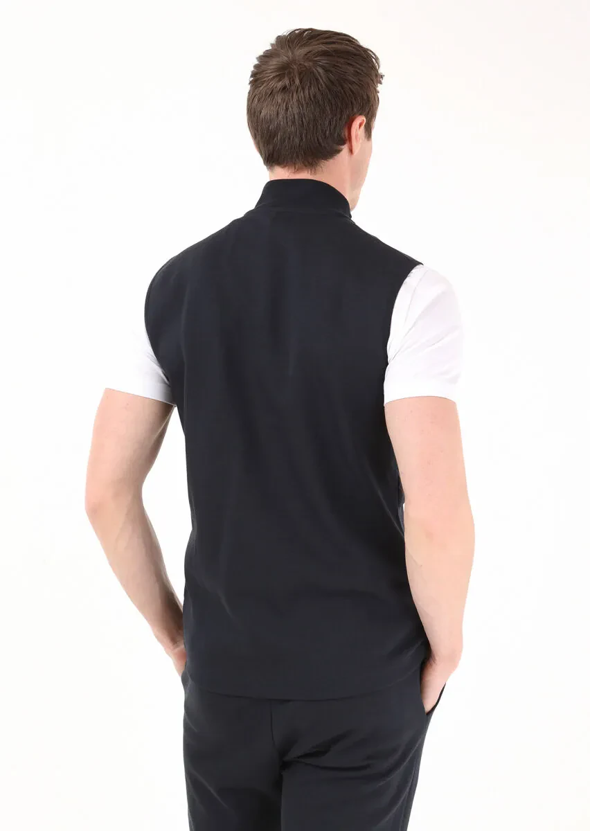 Navy Blue Regular Fit Turtleneck Casual Knitting Puffer Vest - 6