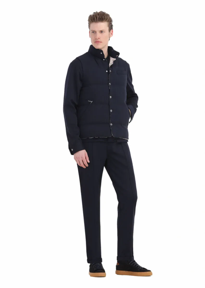 Navy Blue Regular Fit Turtleneck Casual Knitting Puffer Vest - 3